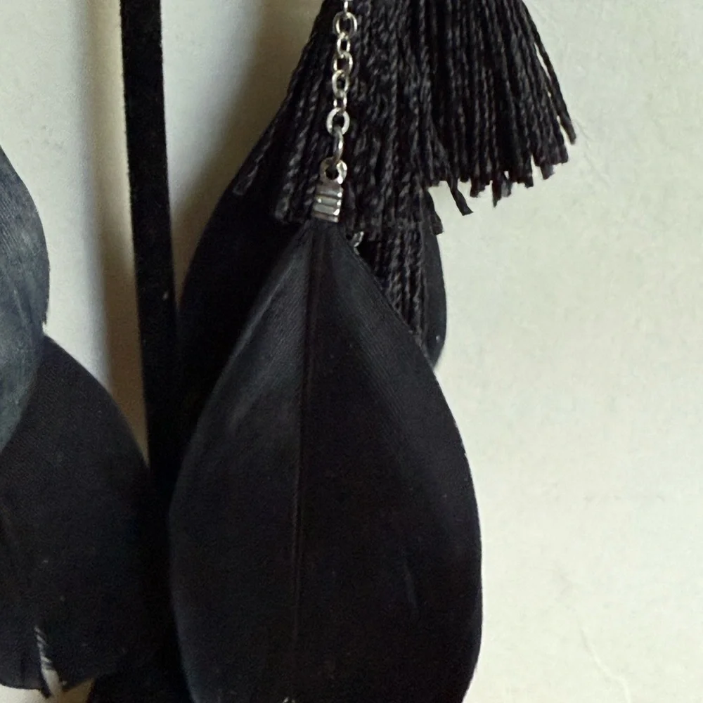 Chic Black Feather and Black  Tassel Earrings - Picture 4 of 14